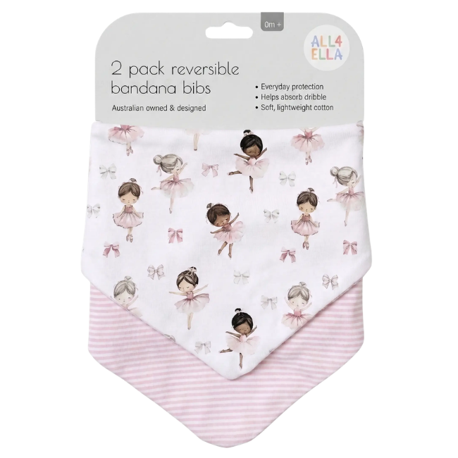 all4ella 2 pack reversible Bandana Bibs Ballerina