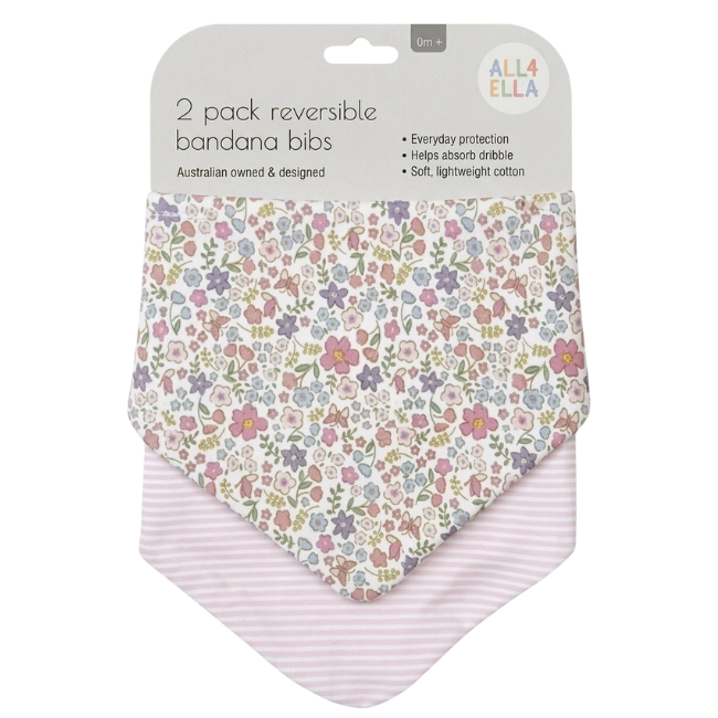 all4ella 2 pack reversible Bandana Bibs blossom