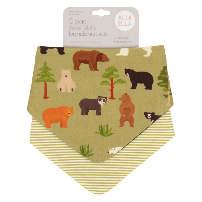all4ella reversible bandana bibs 2 pack bears