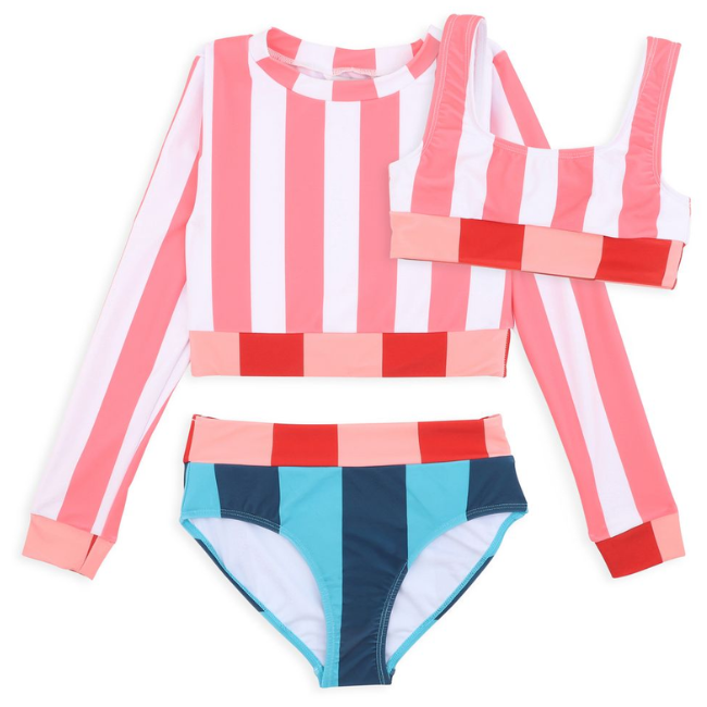 bebe ASTRID MULTI STRIPE 3 PIECE SWIM SET