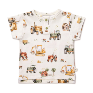 Snuggle Hunny - Organic Short Sleeve Top: Diggers + Tractors