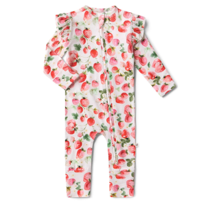 Snuggle Hunny - Organic Snugglesuit Convertible Romper with Frill: Strawberry