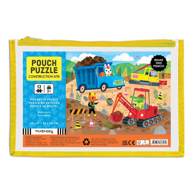Mudpuppy Construction Site Pouch Puzzle - 12pc Multi-Coloured Mudpuppy Construction Site Pouch Puzzle - 12pc Multi-Coloured