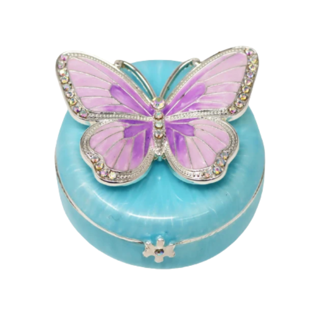 pink poppy Butterfly Jewellery Trinket Box