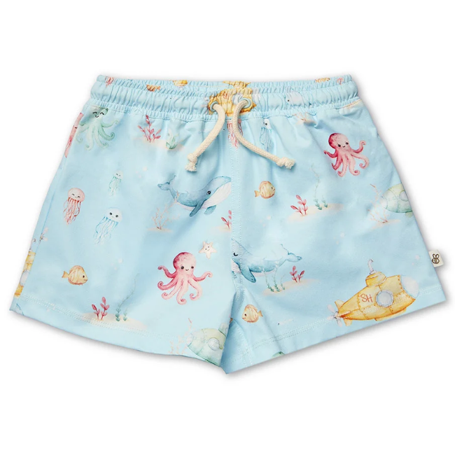 snuggly hunny Board Shorts Blue Little Subs
