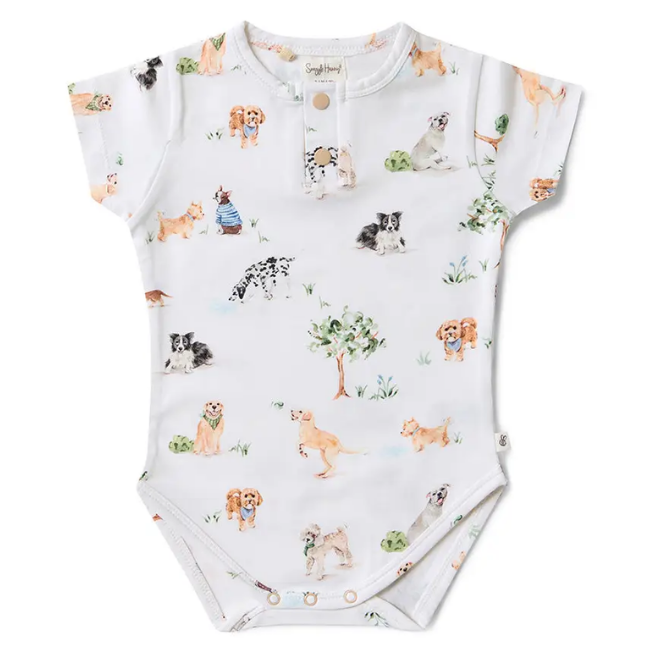 Snuggle Hunny Short Sleeve Organic Bodysuit Dog Park
