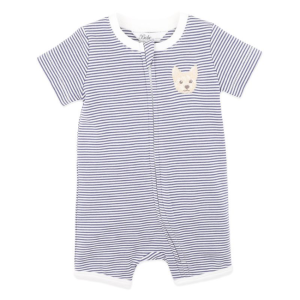 Bebe - Alexi: Organic Stripe Short Sleeve Zip Romper