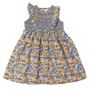 Korango - Bold Smocked Floral Dress: Blue