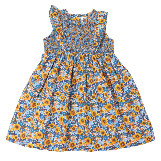 korango Bold Smocked Floral Dress Blue korango Bold Smocked Floral Dress Blue