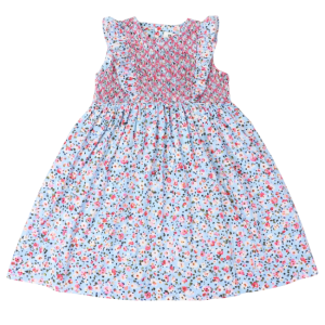Korango - Smocked Floral Dress: Blue