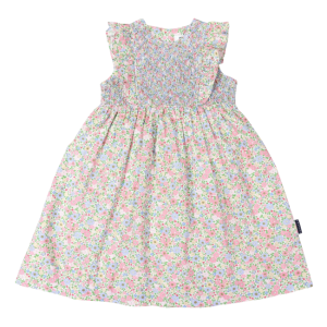 Korango - Smocked Floral Dress: Beige